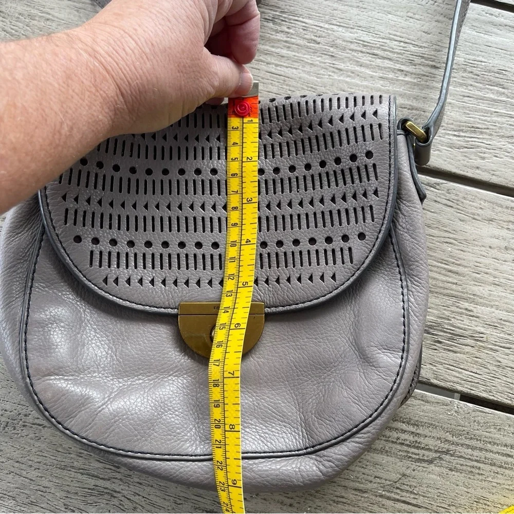 Fossil Emi Saddle Bag Gray Taupe Leather Crossbody Bag